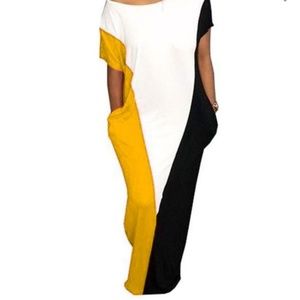 Yellow, Black and White  oversized Maxi Dress